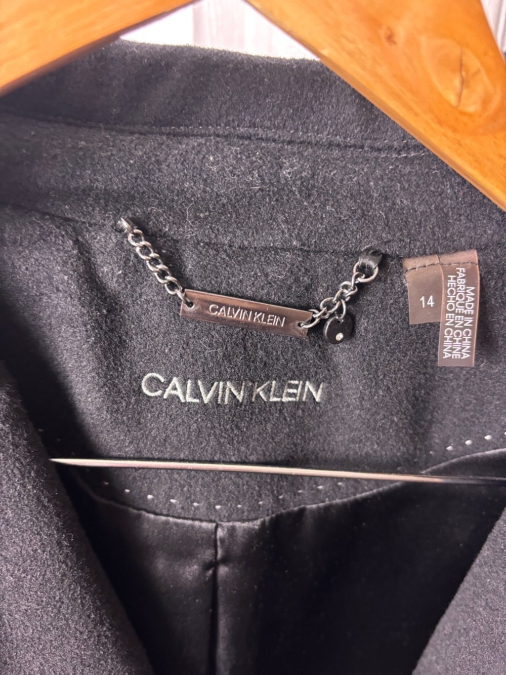 Calvin Klein Black Single-Breasted Wool Trench Coat Women’s Size 14 - Picture 5 of 10